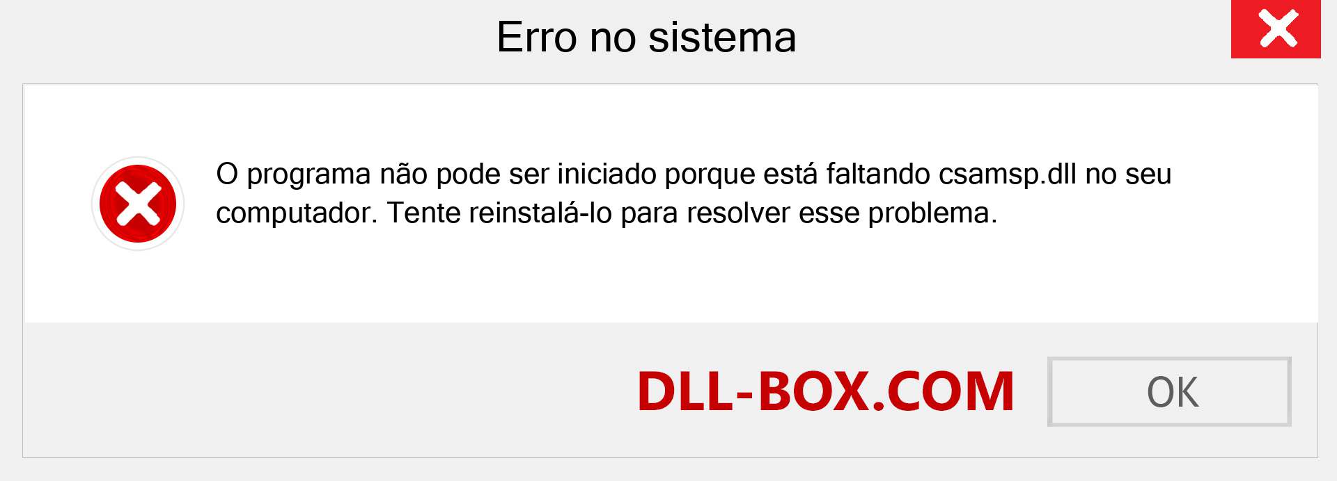 Arquivo csamsp.dll ausente ?. Download para Windows 7, 8, 10 - Correção de erro ausente csamsp dll no Windows, fotos, imagens